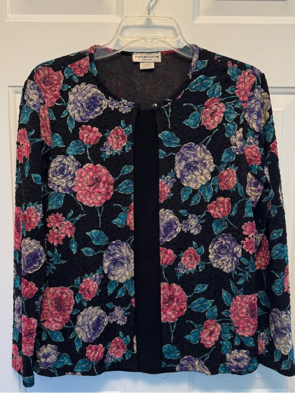 Notations Sparkly Jacket with sewn in top Size Petite Large. Black with gold